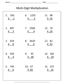 5th Grade Multi-Digit Multiplication and Division Worksheet Practice Set