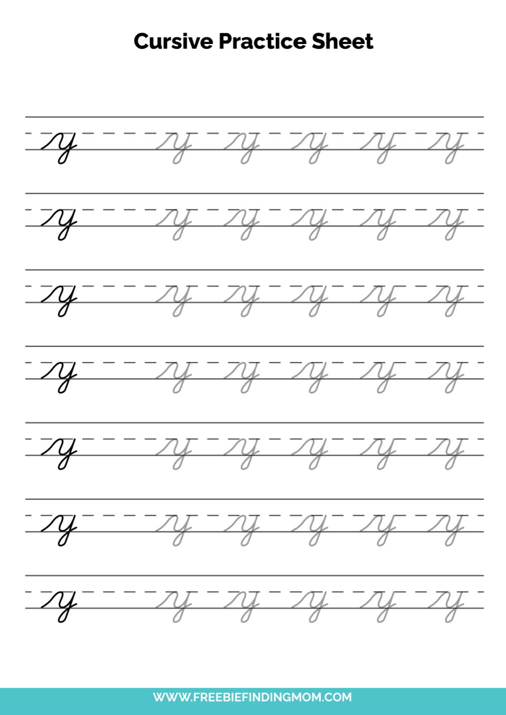 Free Printable Lowercase Cursive Letter Y Practice Sheet PDF ...