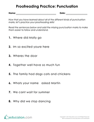Proofreading Practice: Punctuation | Worksheet 