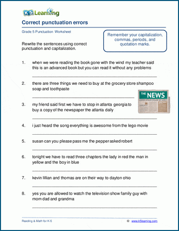 Punctuation practice worksheets | Worsheets library