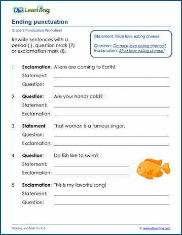 Ending Punctuation Worksheets for Grade 2 | Worsheets library