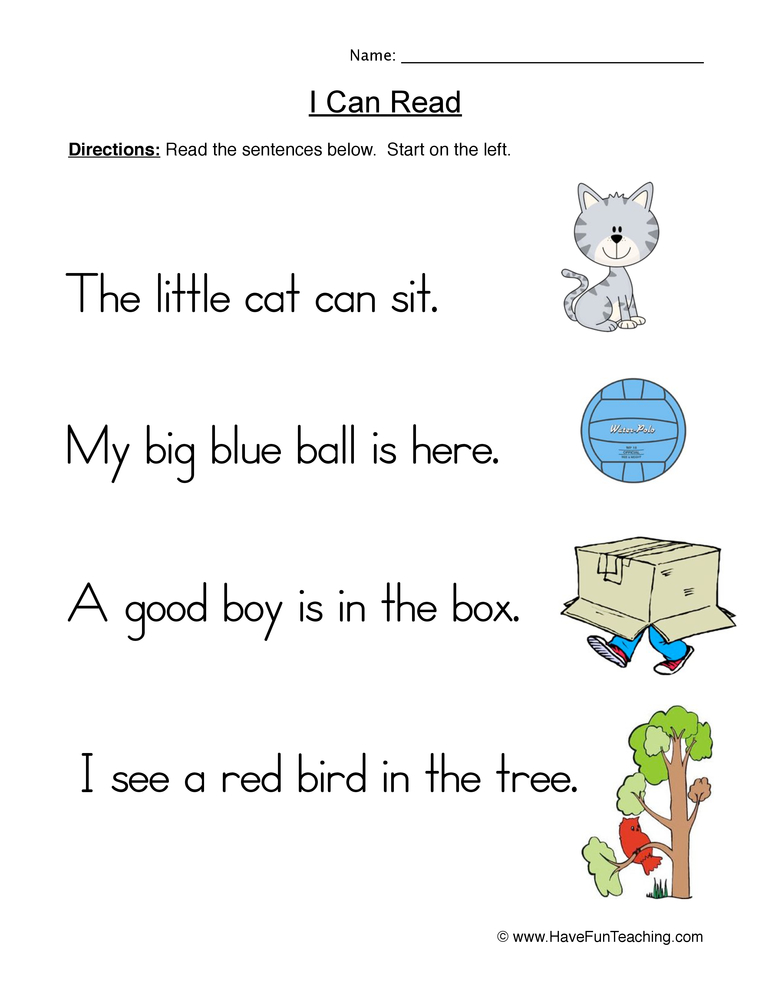 Simple Sentences Reading Practice Worksheet  