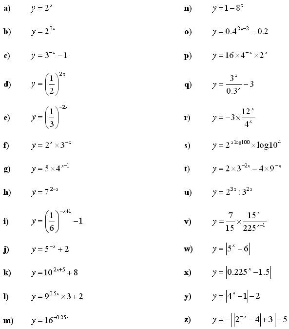 Math Exercises &  Math Problems: Exponential Function