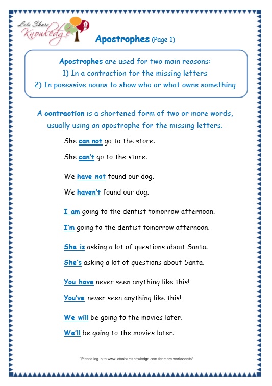 practice worksheet for apostrophes