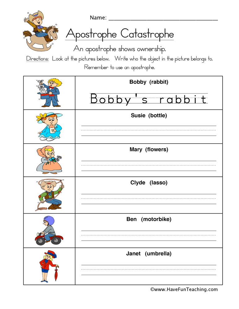 Apostrophe with Possessives Worksheet  
