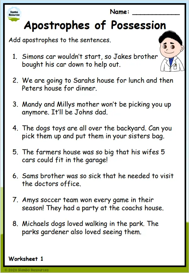 practice worksheet for apostrophes