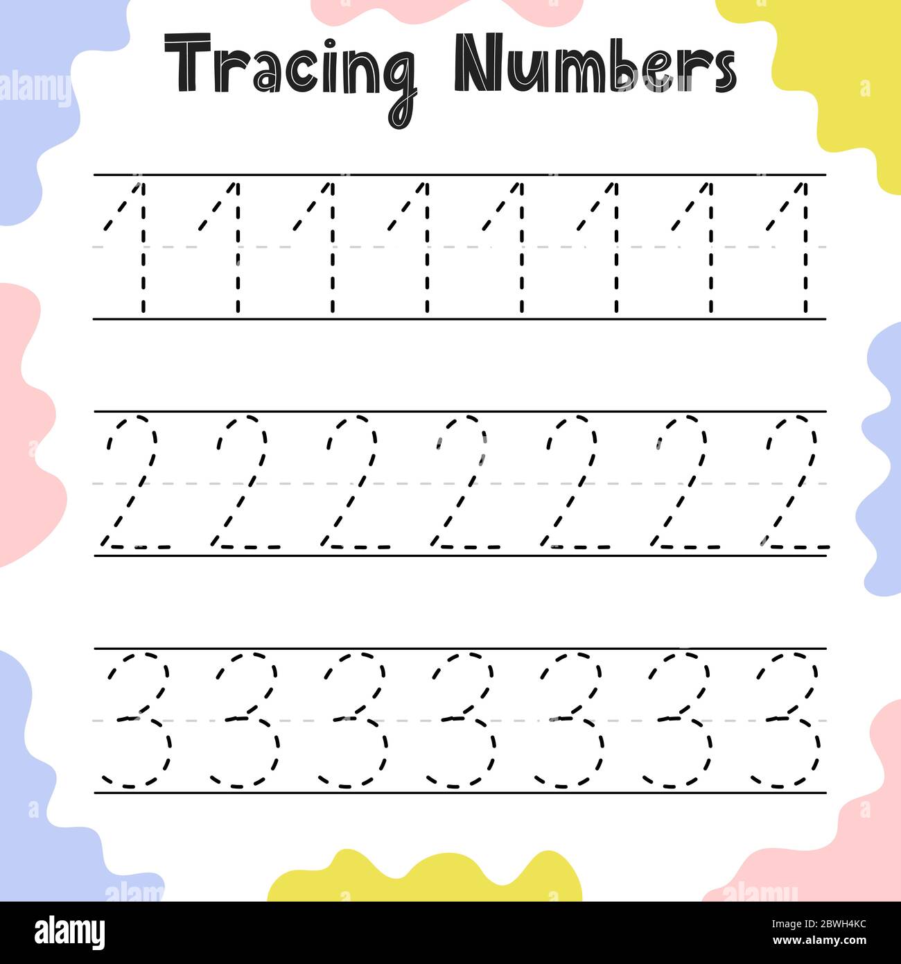 Numbers 1, 2, 3 tracing practice worksheet for kids Stock Vector ...