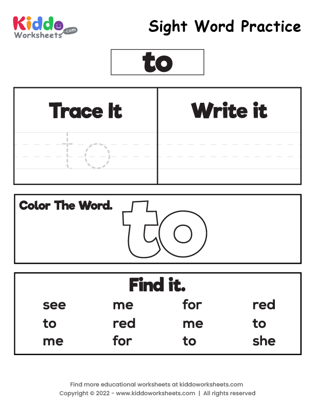 Free Printable Sight Word Practice to Worksheet - kiddoworksheets