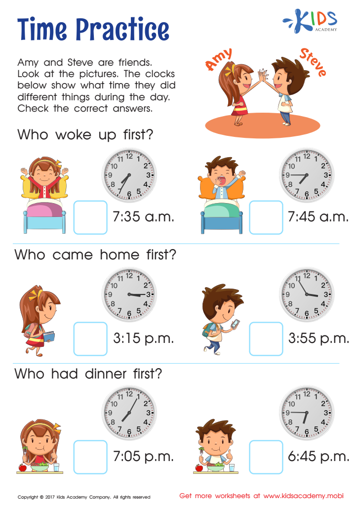 Time Practice Worksheet: Downloadable PDF for Kids