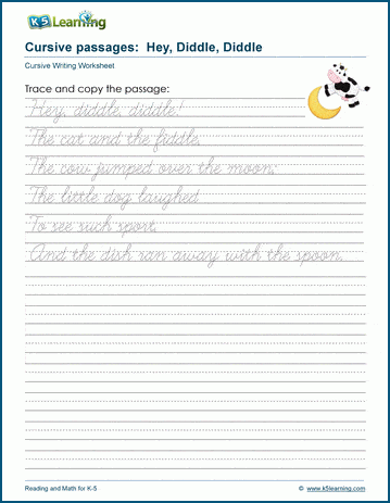 Hey diddle, diddle - Cursive writing passage | Worsheets library