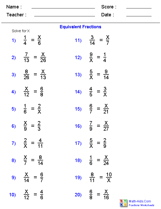 Fractions Worksheets | Printable Fractions Worksheets for Teachers