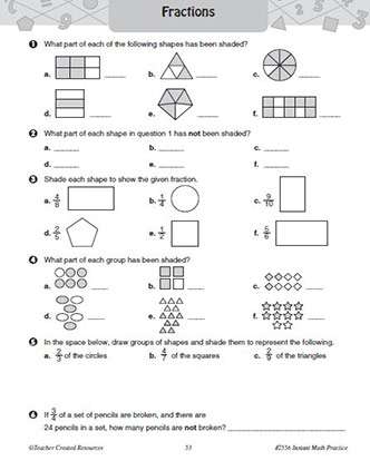 Fractions Practice Worksheet Packet for 6th Grade Math - TeacherVision