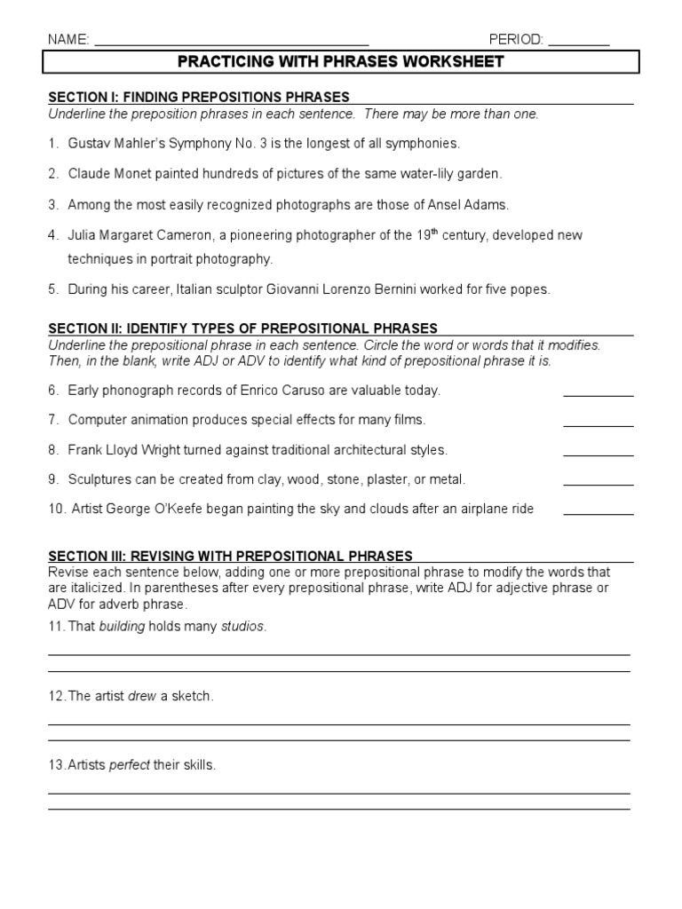 GRAMMAR Practicing With Phrases 10 | PDF | Phrase | Adverb