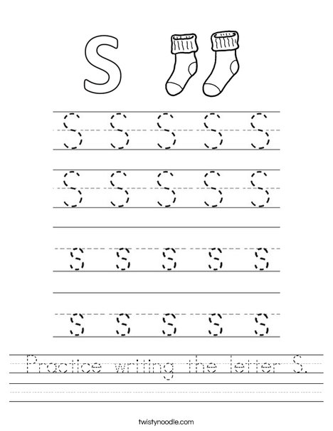 Practice writing the letter S Worksheet - Twisty Noodle