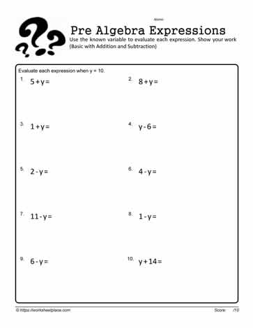 Evaluating Expressions Basic 4 Worksheets
