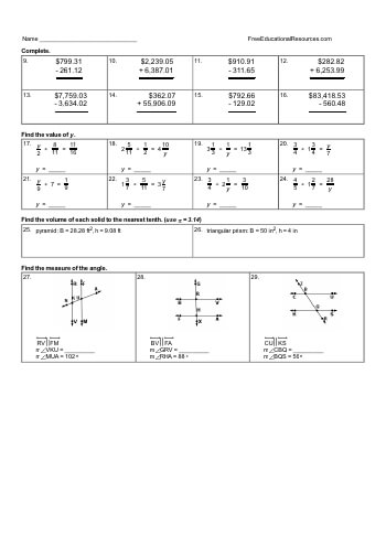 Pre-Algebra Math Review Worksheets | FreeEducationalResources.com