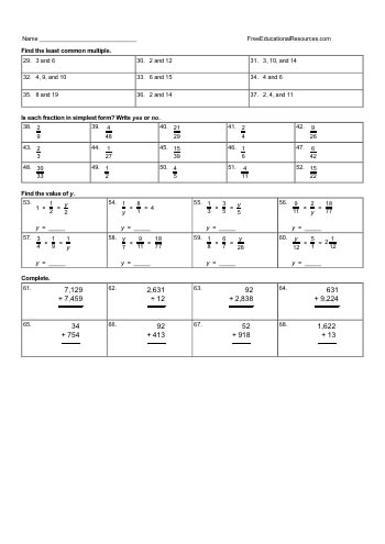 Pre-Algebra Math Review Worksheets (Easier ...