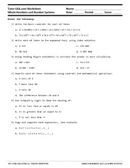 Worksheet: Whole Numbers &  Number Systems - Expanded Form ...