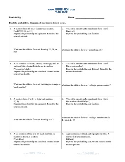 Worksheet: Probability and Odds - Number Cubes (Dice) Marbles ...