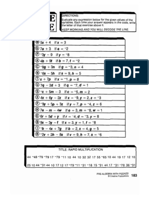 pre algebra with pizzazz worksheet answers