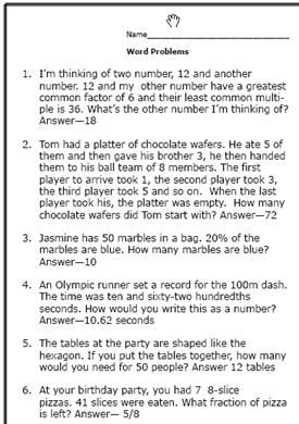 pre algebra word problems worksheet