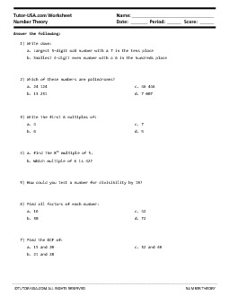 Worksheet: Number Theory - Prime Factors - GCF - LCM | Pre-Algebra ...