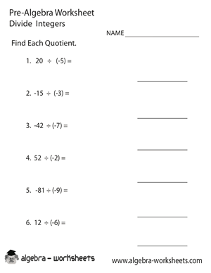 pre algebra worksheet printable