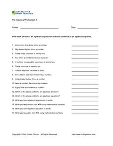Pre-Algebra Worksheet 1 Worksheet for 9th Grade | Lesson Planet