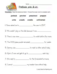 Pre- and Un- Prefixes Worksheet