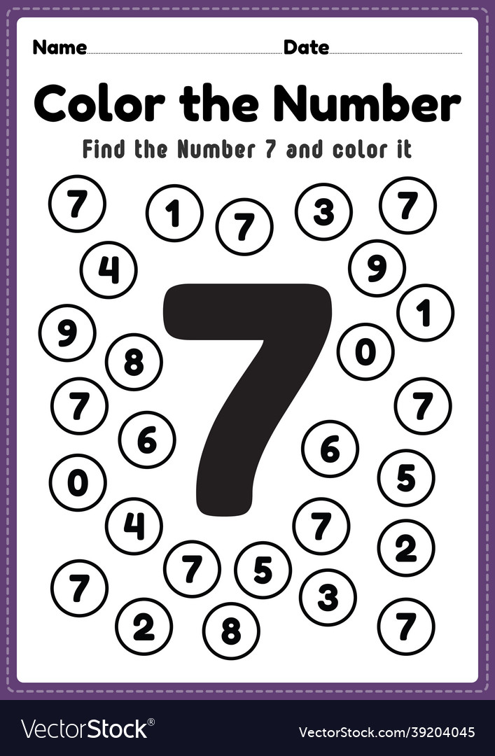 Pre k math worksheets number 7 coloring maths Vector Image