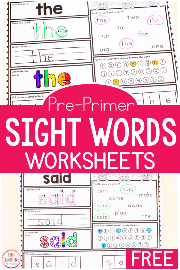 Free Printable Pre-K Sight Word Worksheets