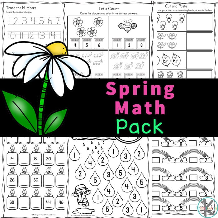 ☔ FREE Spring Math Worksheets for Kindergarten