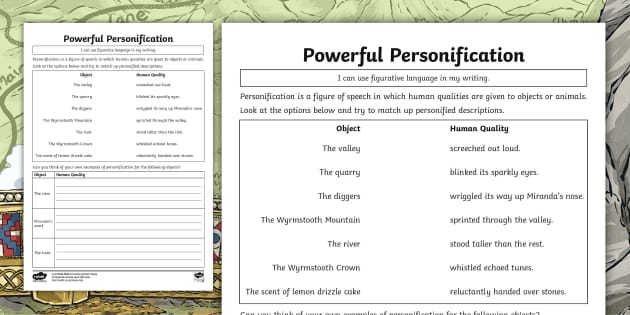 KS2 Powerful Personification Writing Worksheet / Worksheet (KS2 ...