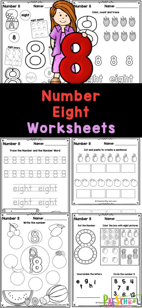 FREE Printable Number 8 Worksheets for Preschoolers