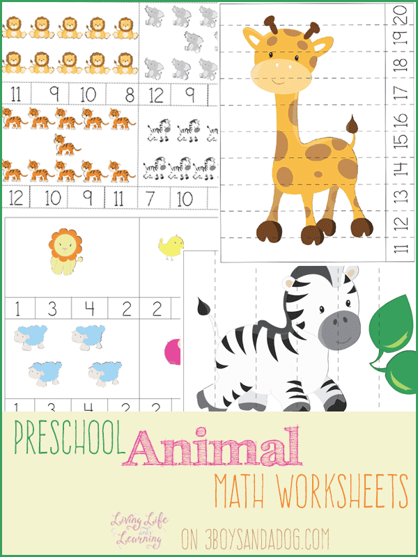 Animal Preschool Math Worksheets - 3 Boys and a Dog