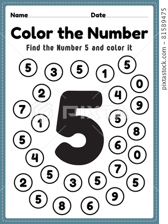 Preschool math worksheet, number 5 coloring... - Stock ...