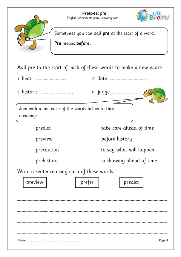 Prefix: pre - Word Classes by URBrainy.com