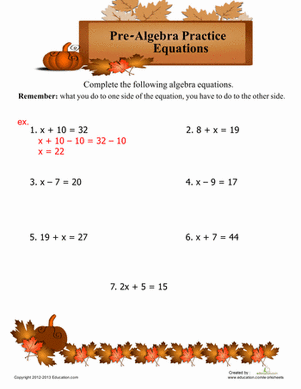 Pre-Algebra Equations | Worksheet 
