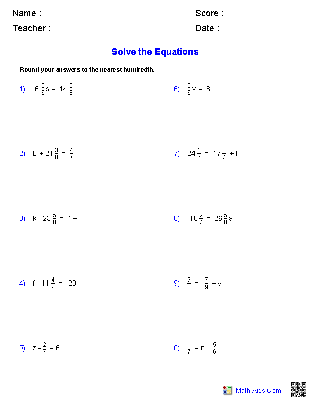 Pre-Algebra Worksheets | Dynamically Created Pre-Algebra Worksheets