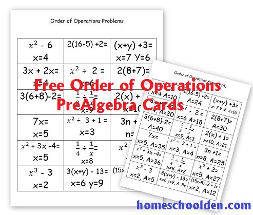 PreAlgebra: Order of Operations Cards - Homeschool Den