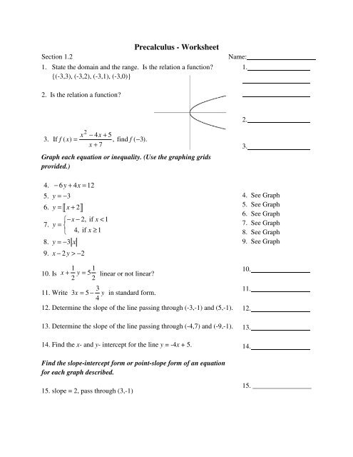 precalculus worksheet free printable