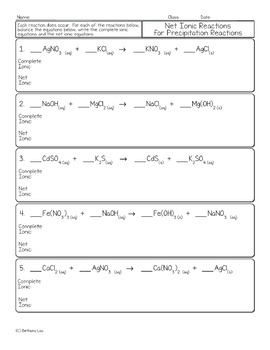 precipitation reactions worksheet