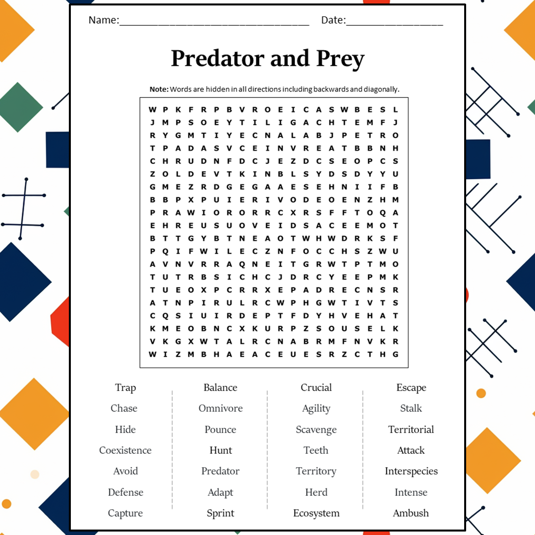 Predator And Prey Word Search Puzzle Worksheet Activity PDF ...