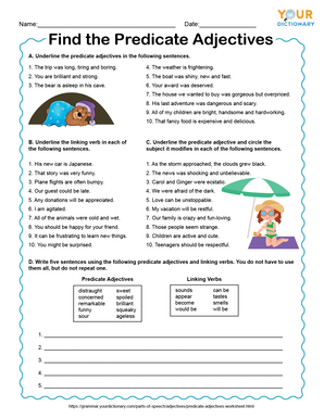 Predicate Adjectives Worksheet | YourDictionary