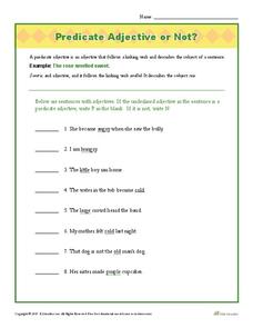 Predicate Adjective or Not? Worksheet for 3rd - 4th Grade | Lesson ...