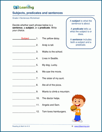 Subjects, predicates or sentence? | Worsheets library