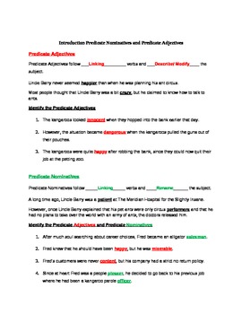 Predicate Nominative and Adjectives practice