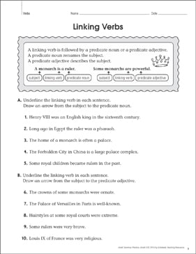 Linking Verbs: Grammar Practice Page | Printable Skills Sheets