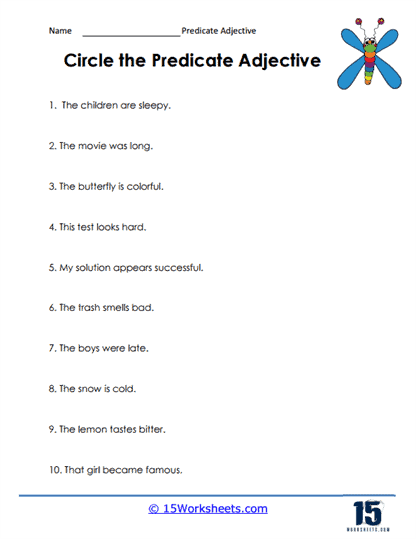 predicate nouns and adjectives worksheet