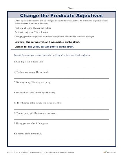 predicate nouns and adjectives worksheet